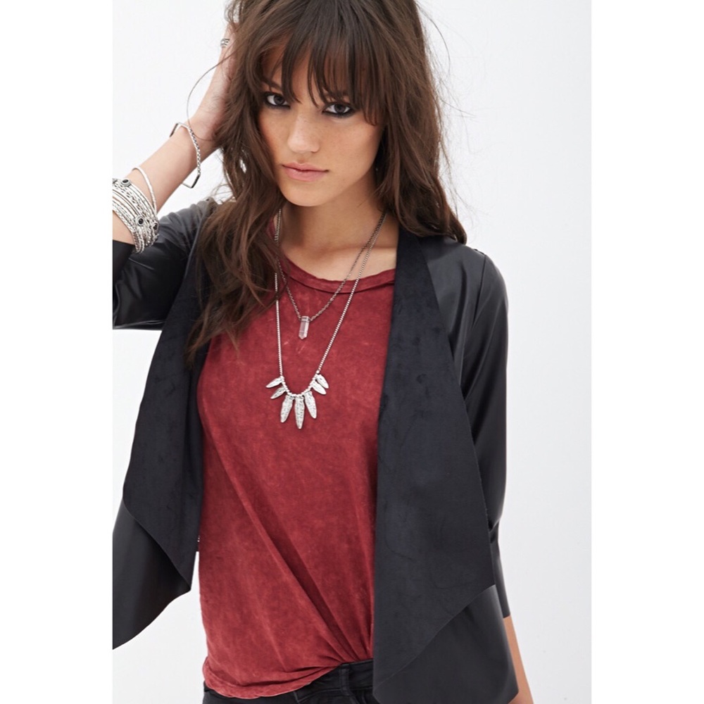Forever 21 Faux Black Leather Crochet Jacket NEW